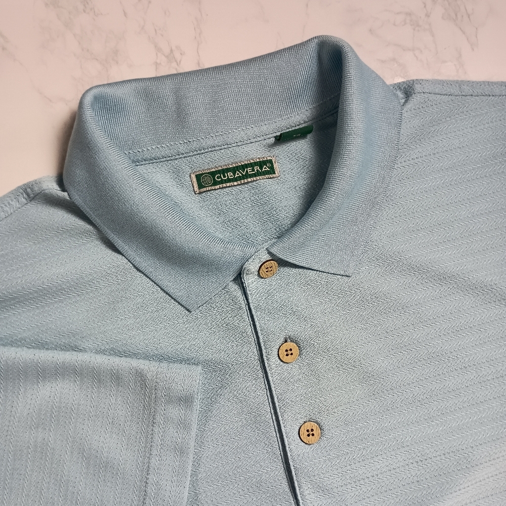Cubavera Mens Polo Shirt Light Blue XL‎ Short Sleeve Knit Regular Fit